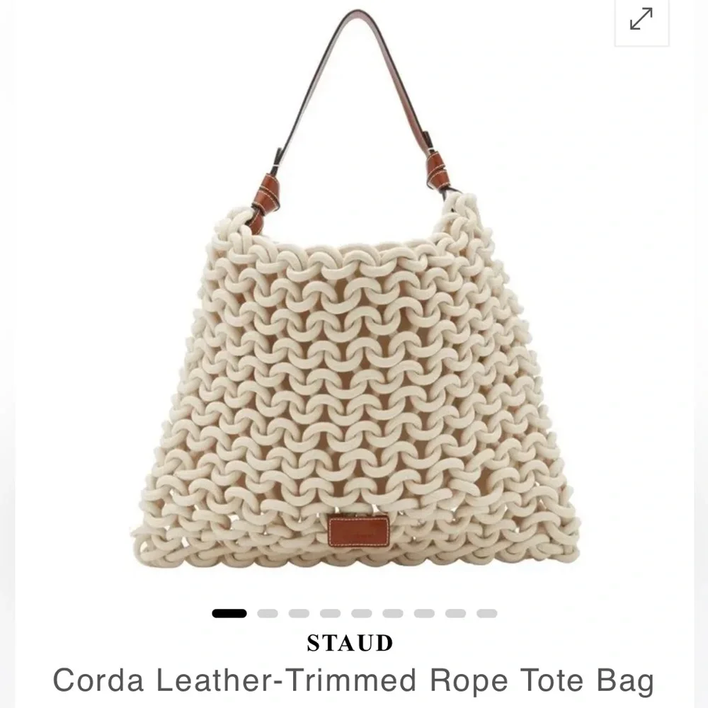 STAUD Corda Cream and Brown Leather-trimmed Rope Bag - Picture 10 of 11